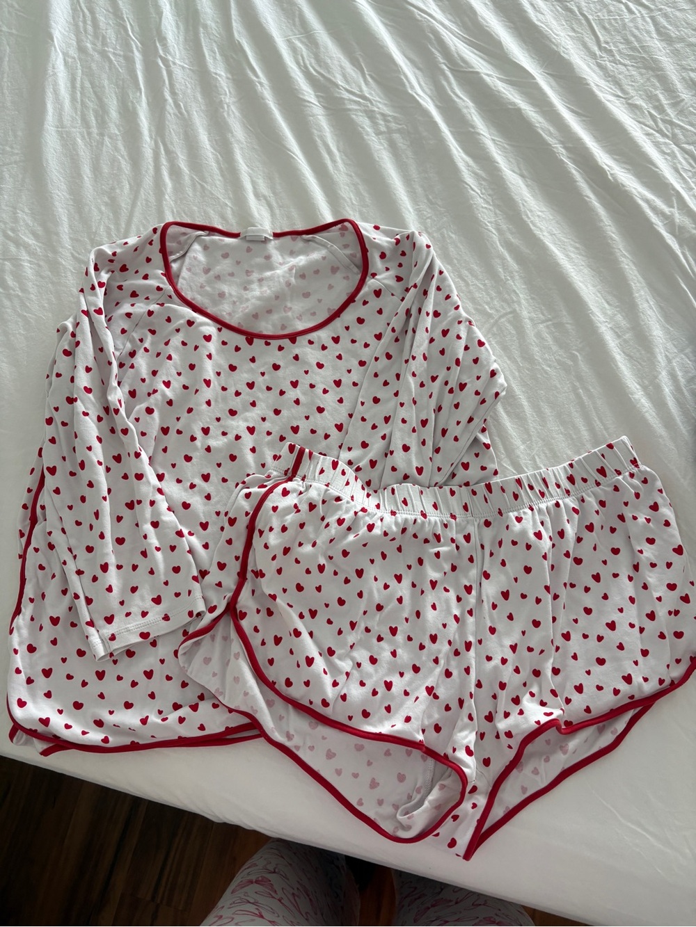 Women’s White Pajama Set with Red Heart Print